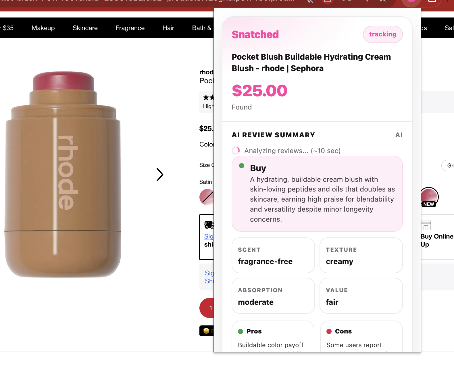 Snatched AI verdict and review breakdown